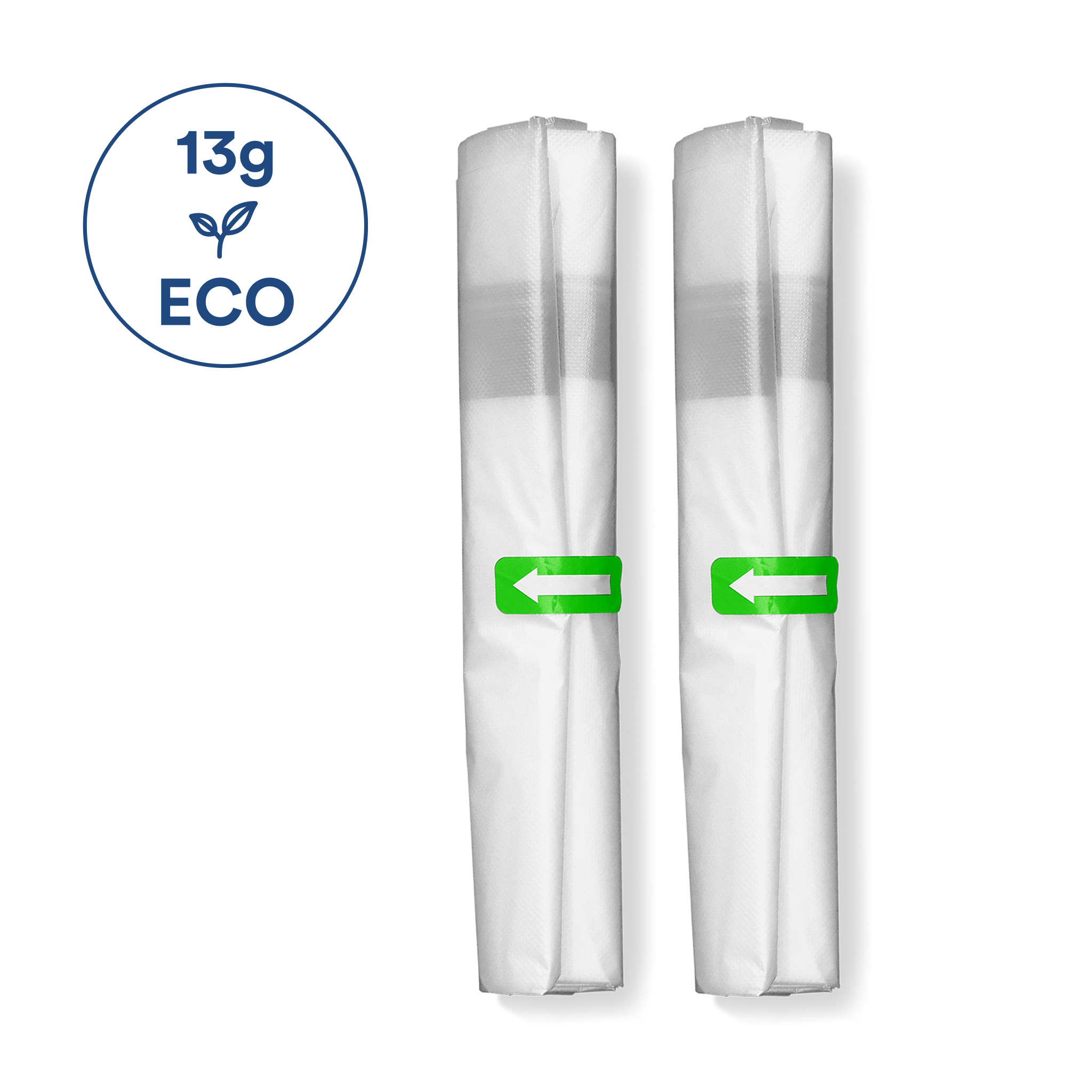 Two 13-gallon eco white trash bags folded 
