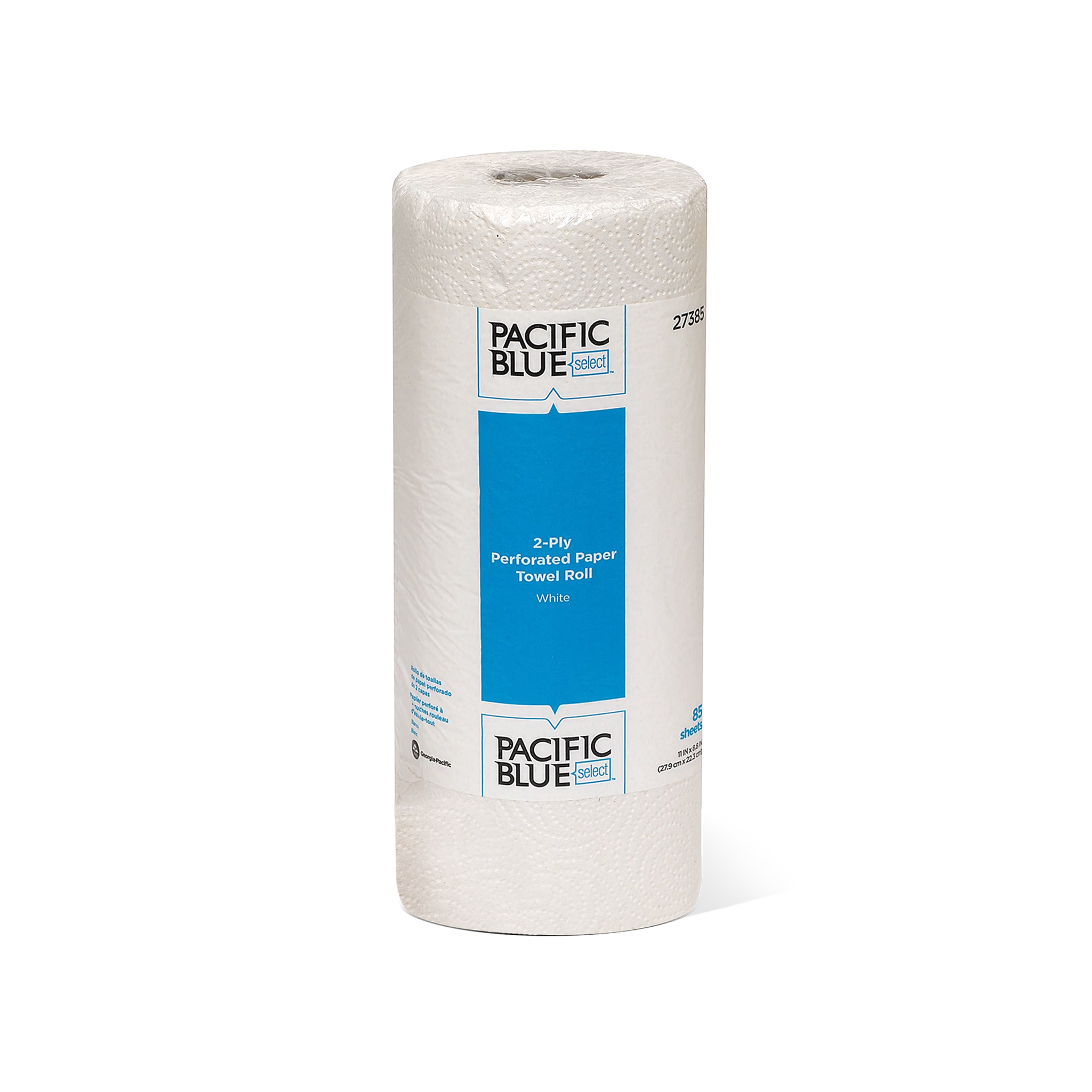 Paper towel roll with Pacific Blue packaging