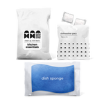kitchen essentials kit including dishwasher pacs and dish sponge in a bag.