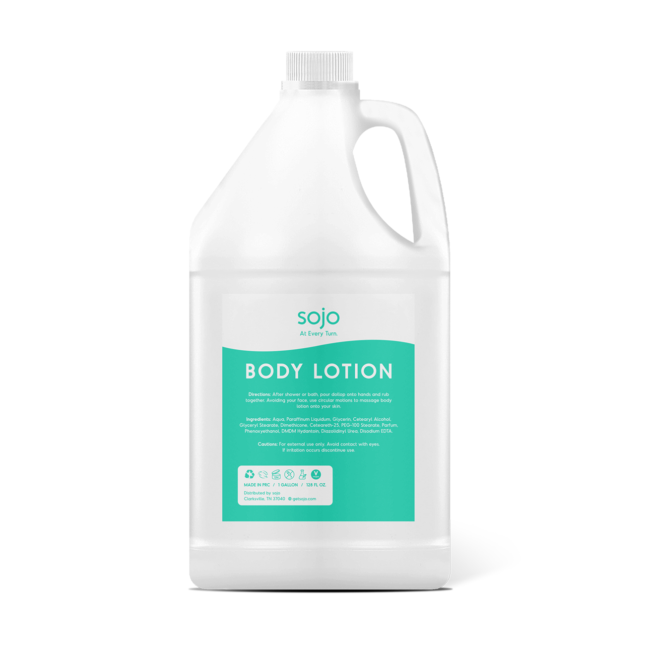 White and teal refill gallon of body lotion