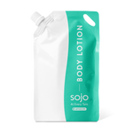 1 liter white and teal refill pouch of body lotion