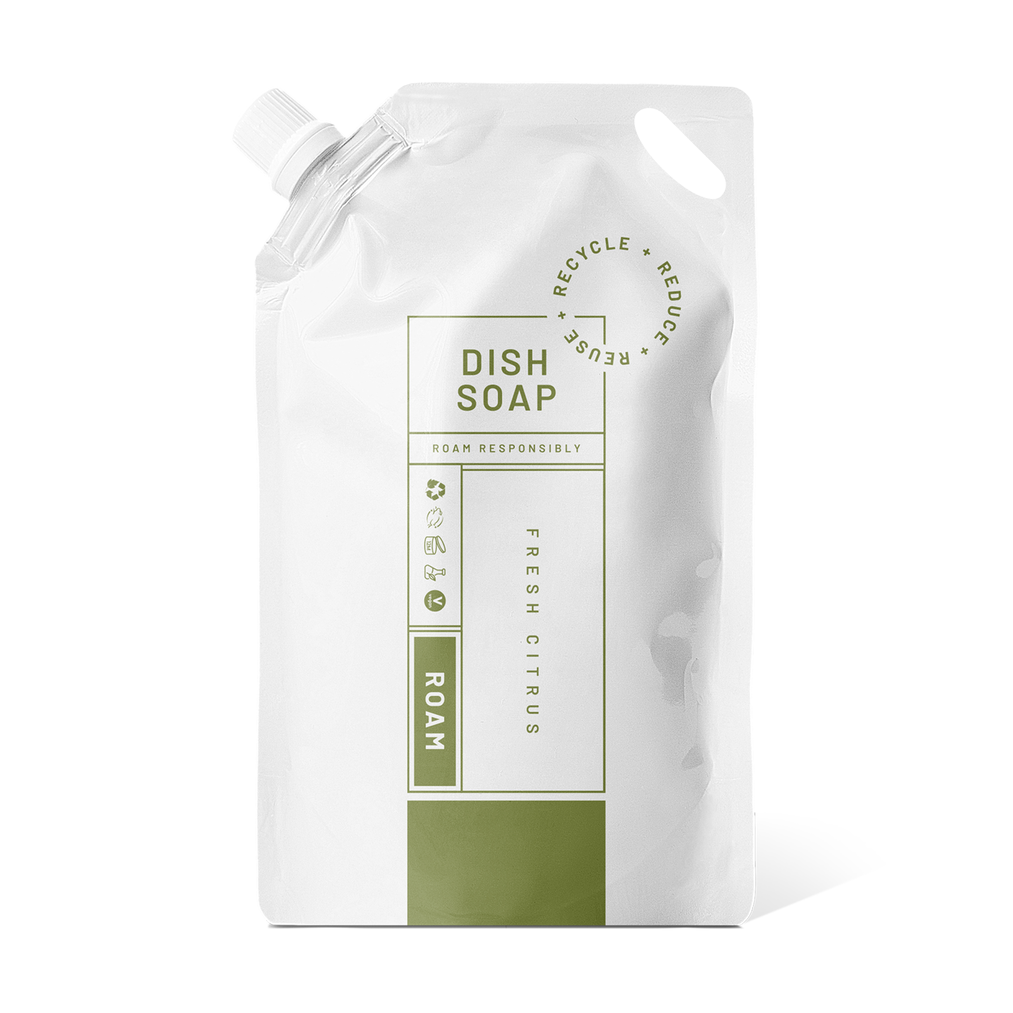 White and sage refill pouch of dish soap with fresh citrus label