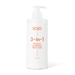 14oz White and orange refill bottle of 3-in-1 shampoo, conditioner, and body wash with pump 