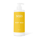 14oz White and bright yellow refill bottle of body wash with pump 