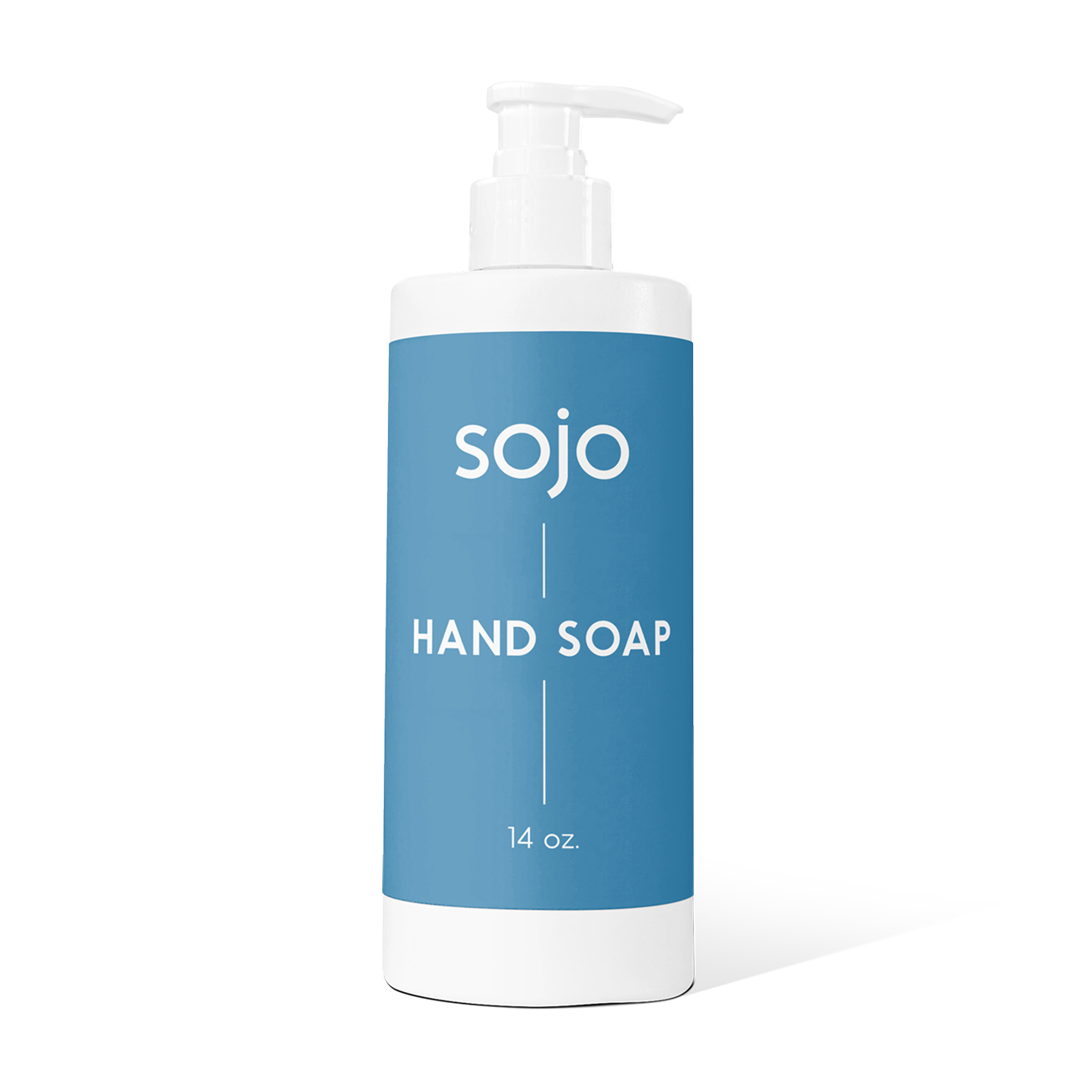 14oz White and blue refill bottle of hand soap with pump 