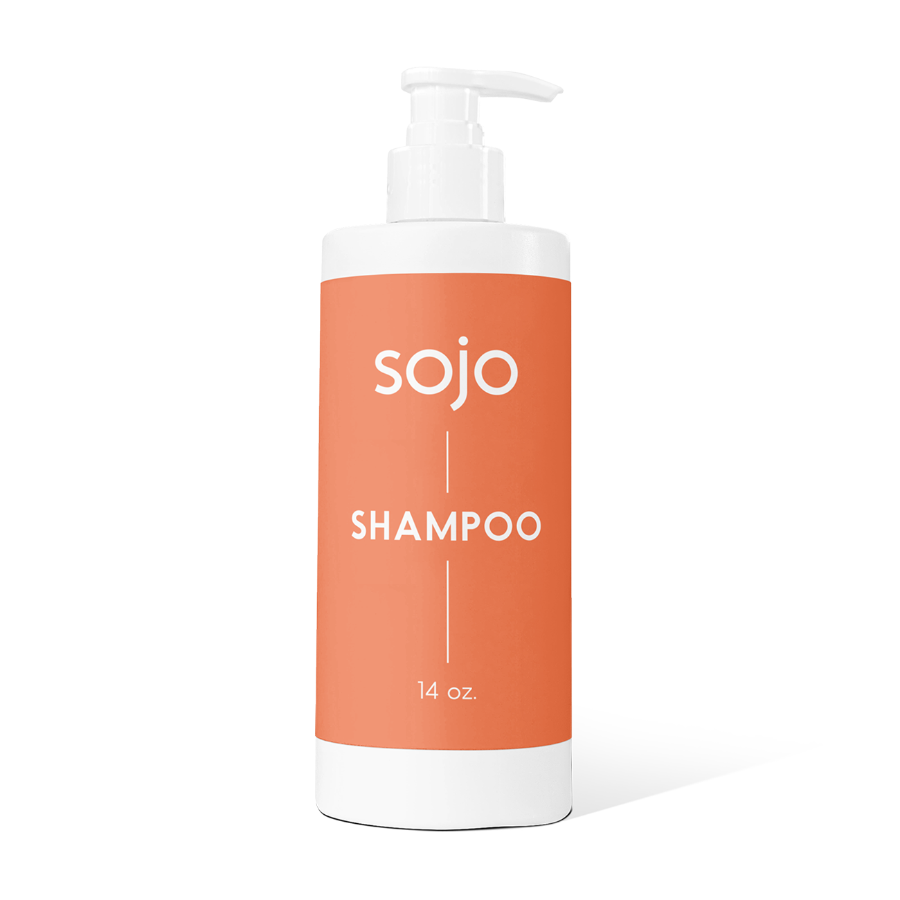 14oz White and orange refill bottle of shampoo with pump 