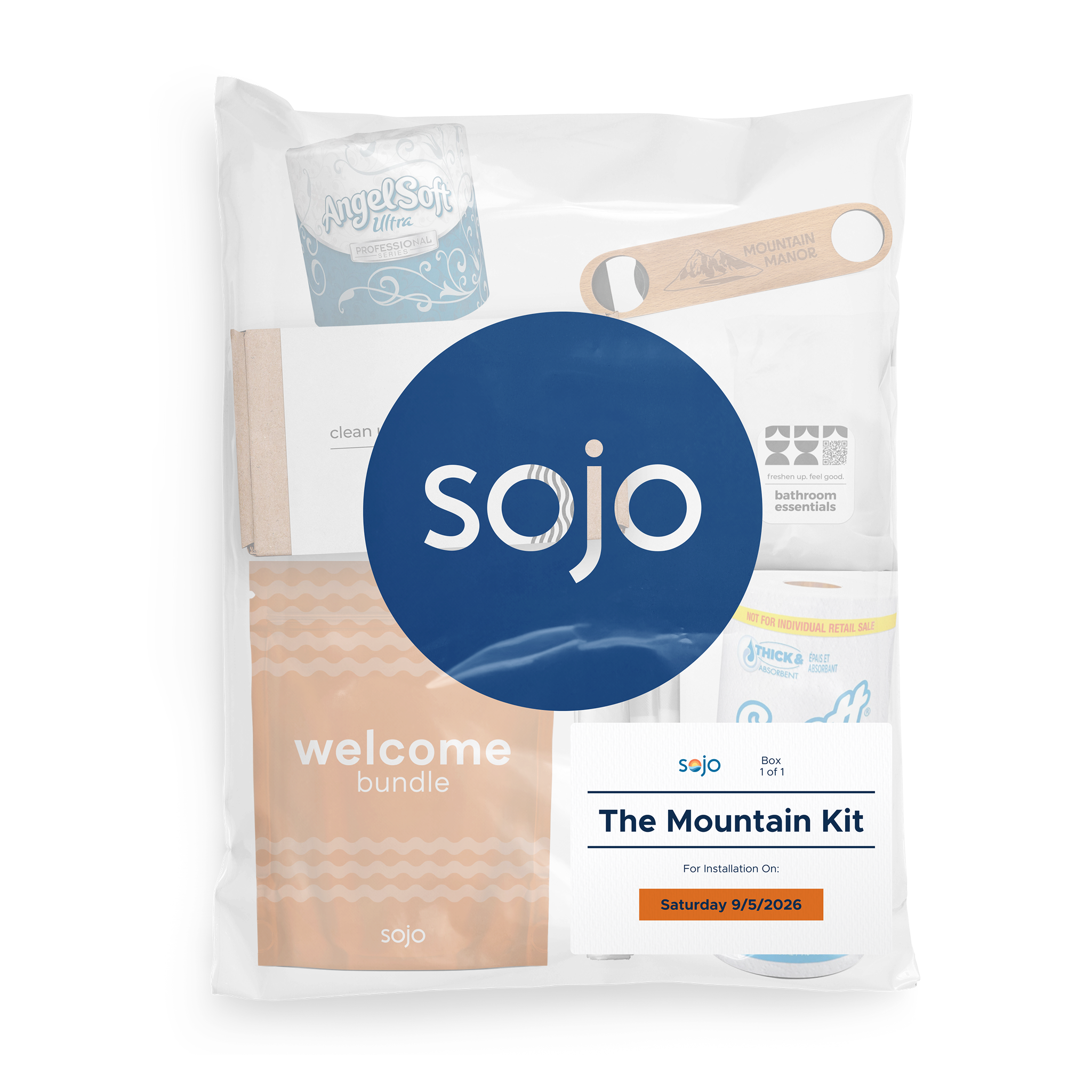 sojo welcome bundle packaging with mountain kit on a white background